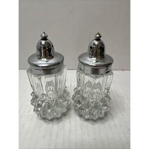 VINTAGE ~DIAMOND CUT GLASS SALT & PEPPER SHAKERS
